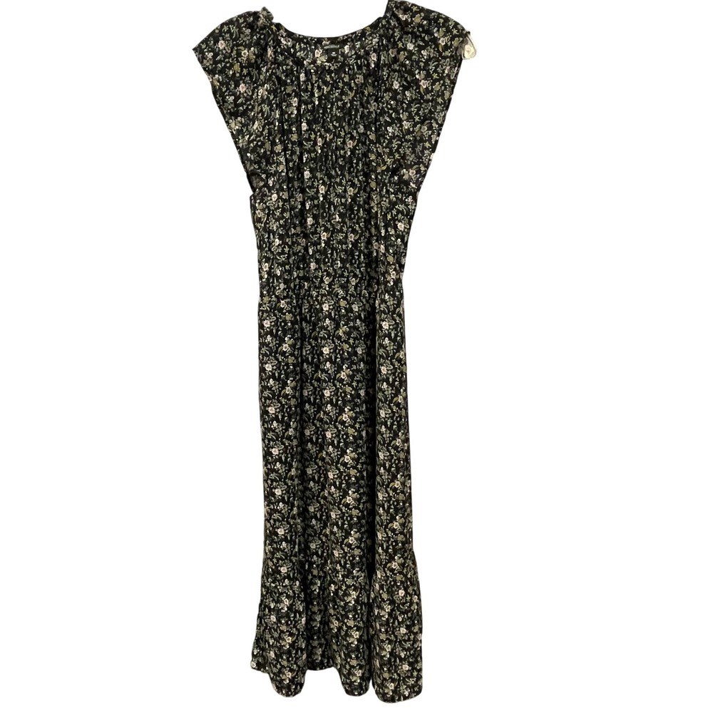 J. Crew Mercantile Black Floral Flutter Sleeve Midi Dress Size‎ M